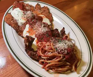 Delicious chicken parmesan at Lombardi's in Little Italy, New York City.